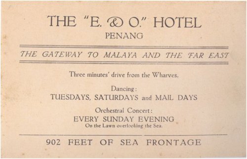 Historic advertisement, E&O Hotel, Penang